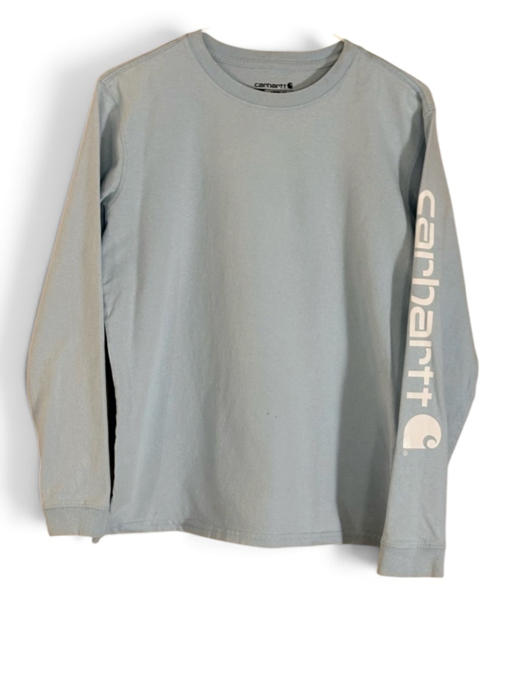 Carhartt Light Blue Loose Fit Crewneck Logo Long Sleeve Tee